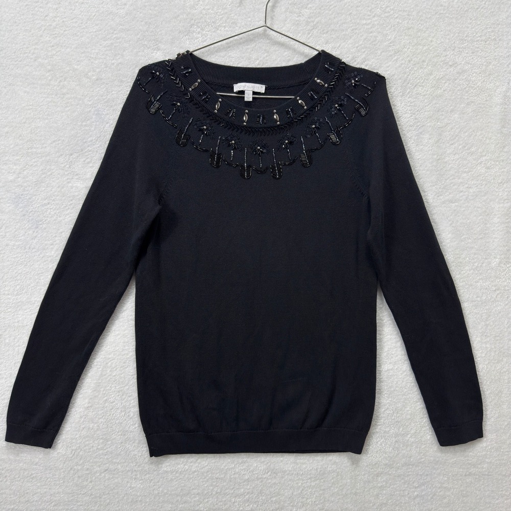 RSVP by Talbots Bead Sequin Embellished Sweater Women S Black Party Holiday Glam